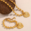 Dreamshow Vintage Beaded Jewelry Engraved Heart Charm Necklace Gold Plated Stainless Steel Jewelry Set