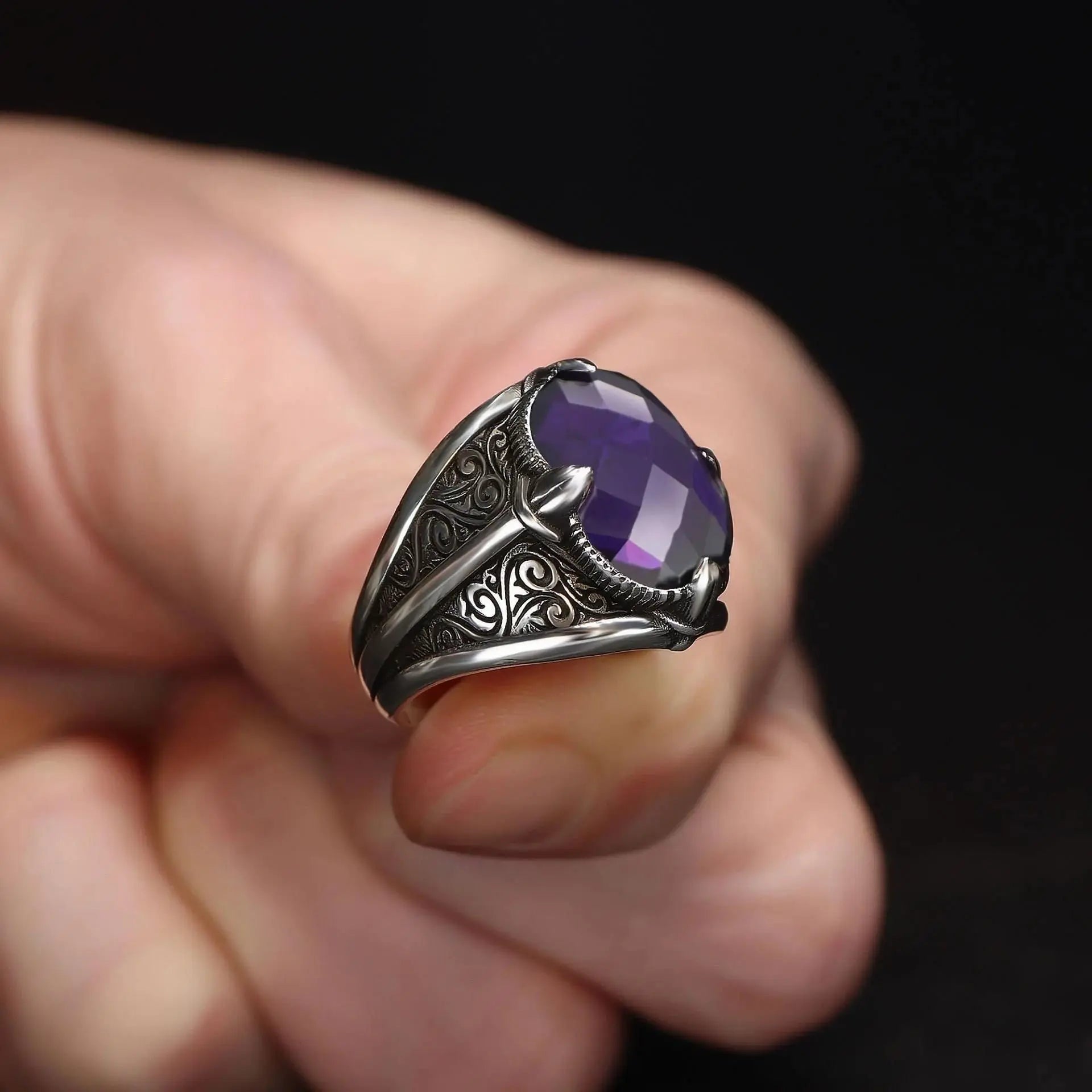 Azuris Men's 925 Sterling Silver Ottoman Style Ring with Natural Stone Direct From Turkey VALKH1933