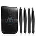 4+1 Pieces Professional Anti Rust Alloy Tweezers Set Precision Travel Case Great for Women/Men Multi-Purpose Use Upgrade Pliers