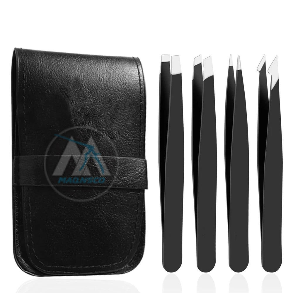 4+1 Pieces Professional Anti Rust Alloy Tweezers Set Precision Travel Case Great for Women/Men Multi-Purpose Use Upgrade Pliers
