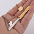 Wholesale DIY Trendy Engraved Necklace Gold Plated Waterproof Stainless Steel Mirror Bar Long Smooth Small Double-Deck Necklace