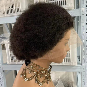 CF131 Black Afro Kinky Curl Full Lace Wig Human Hair for Alopecia Patients Pre Style Thin Skin Can Make Braided Wig 8 Inch