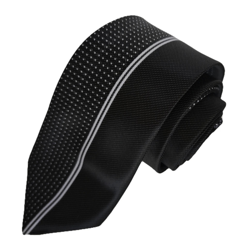 Exve Exclusive Black Polka Dot Half Plain Custom Cut Italian Tie Turkey Origin