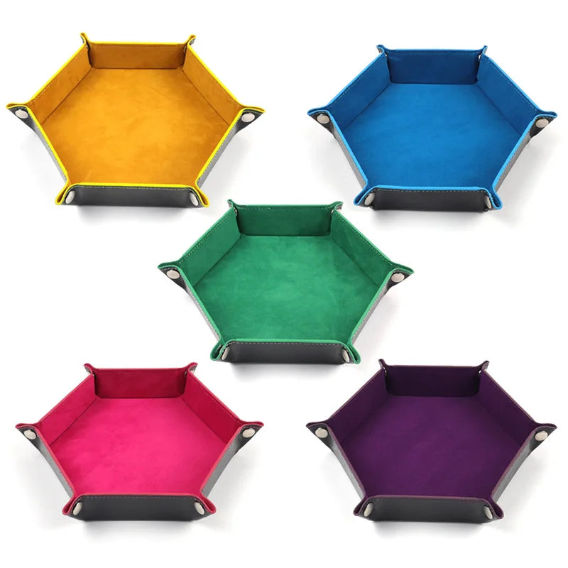 Hexagonal Collapsible Foldable Leather Storage Box Velvet Dice Tray Jewelry Display Portable Flexible American Bathroom Single