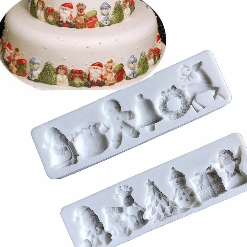 HY Christmas Theme Silicone Mold Deer Christmas Tree Snowman Chocolate Fondant Cake Decoration Tools