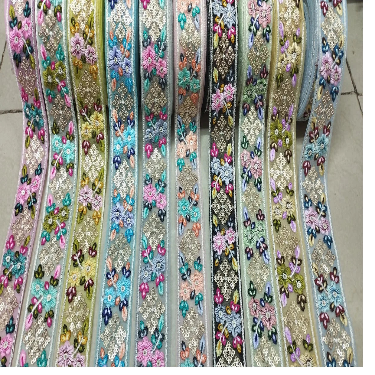 Custom Made Eco-Friendly 100% Cotton Organza Floral Embroidered Ribbon 10 Colors 1/4" Width Sustainable Garment Application