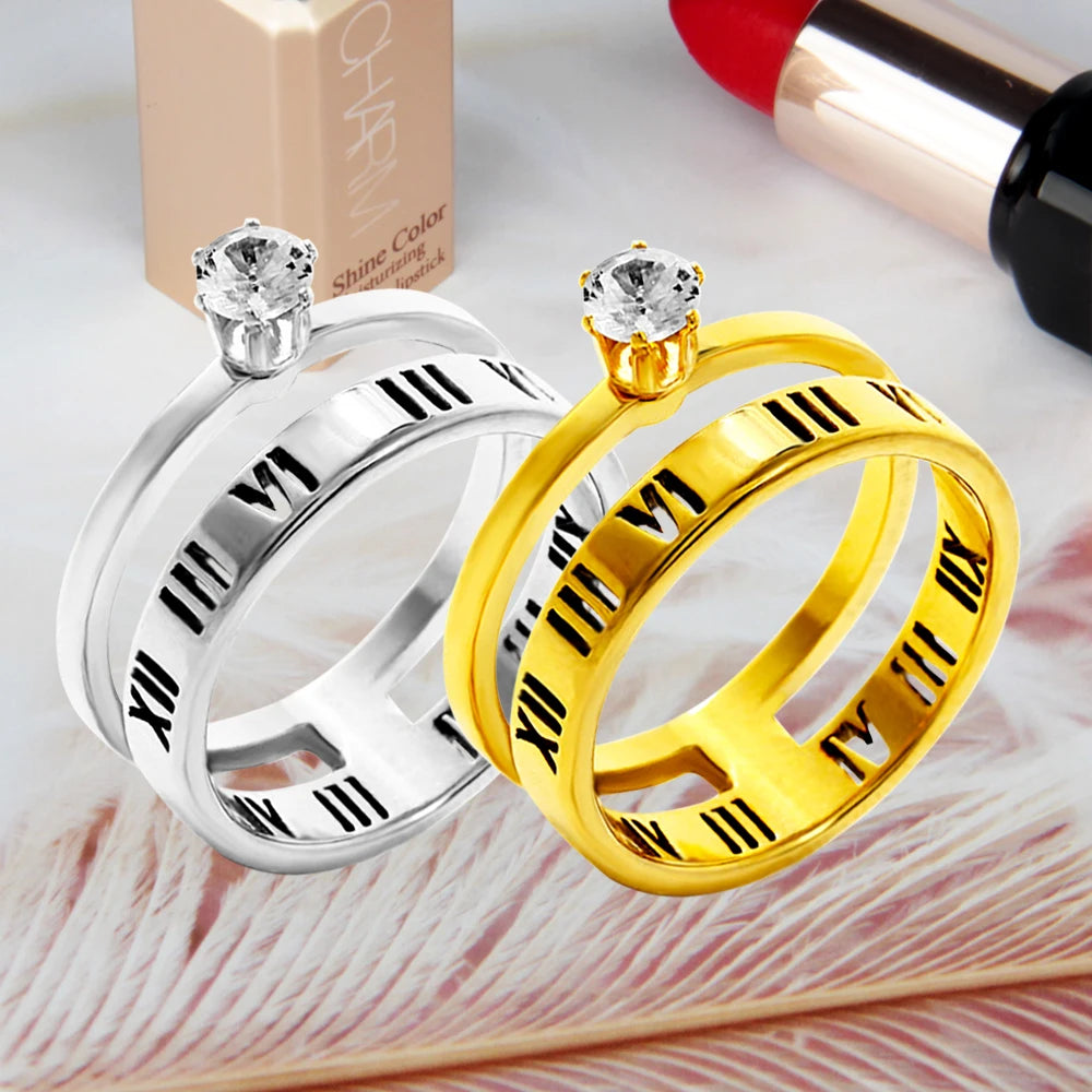 Eternity Two-Layer Luxury Gold-Plated Roman Num Jewelry Trendy Stainless Steel Natural Zircon for Wedding Engagement or Gift