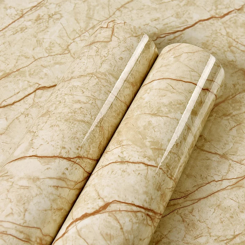 UDK Premium Beige Glossy Marble Design Wallpaper Peel and Stick Granite Removable Self Adhesive Wallpaper for Kitchen Cabinets
