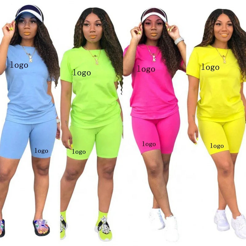 Summer Outfits Women T Shirt and Short Sets Summer 2 Two Piece Short Set Women Blank Biker Shorts Sets Custom Shorts for Women