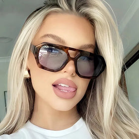 2026 Custom Logo Vintage Irregular Polygon Square Sun Glasses UV400 Double Bridges Pilot Sunglasses Women