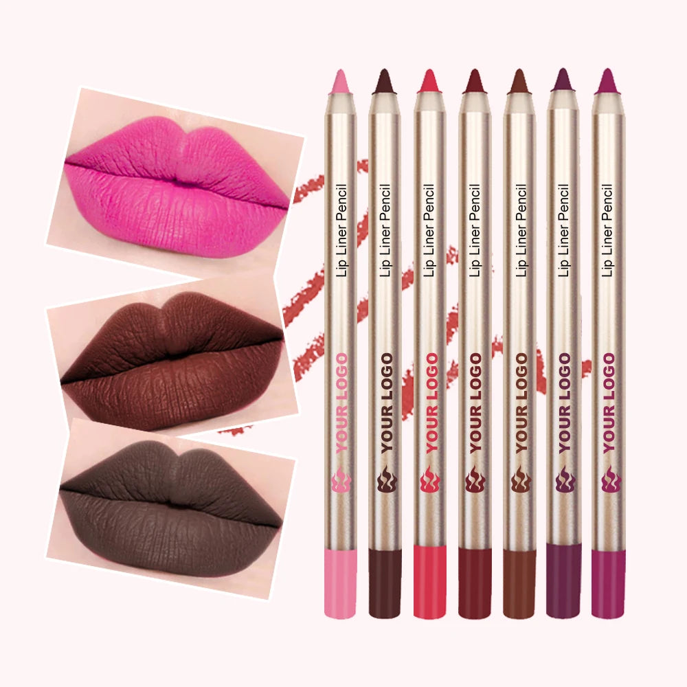 Custom Logo Luxury Velvet Creamy Smudge Proof Unbranded Bright Coloured Gold Lip Liner Pencil