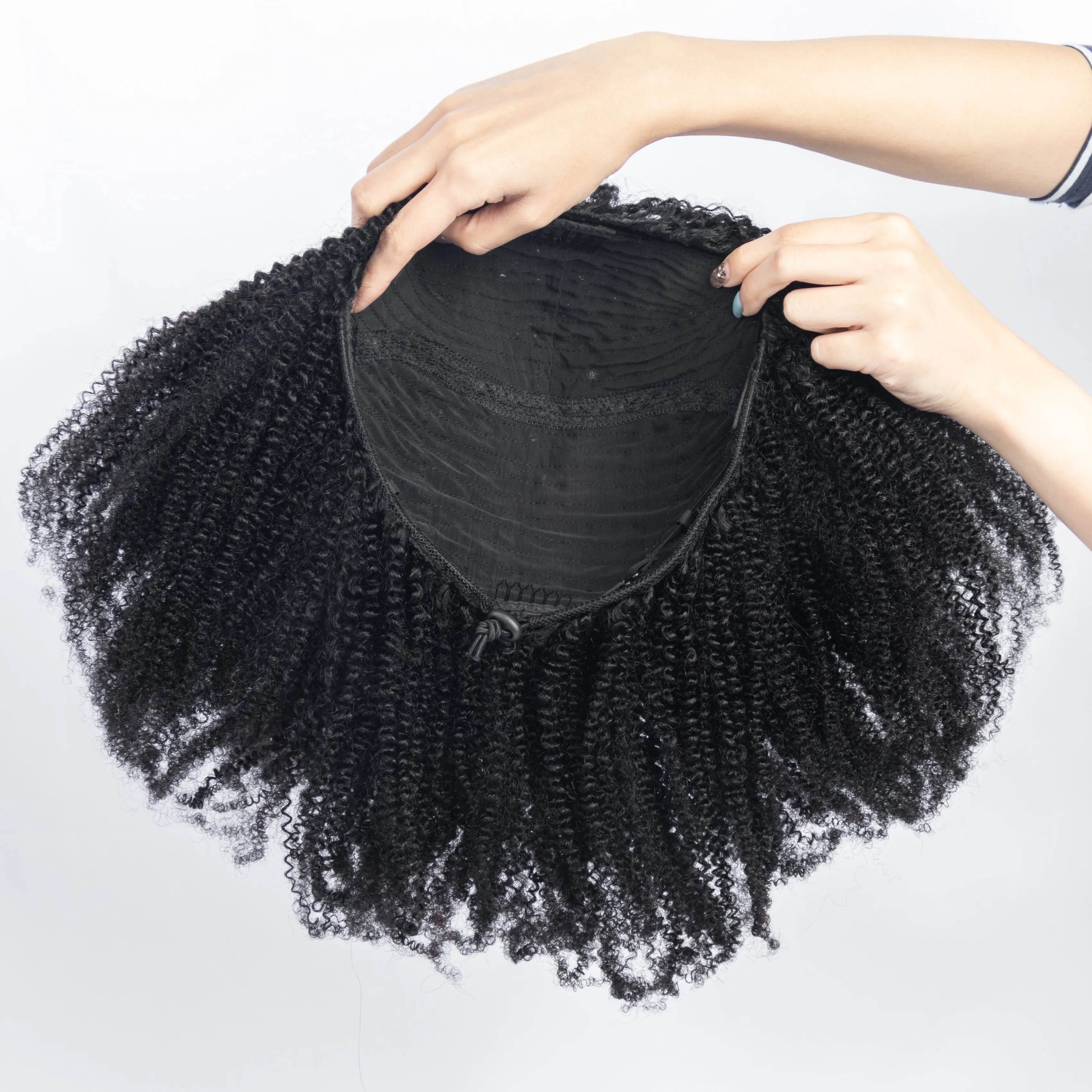 Afro Kinky Curly Half Wig 3 in 1 Glueless Human Hair Wig Brazilian Virgin Hair Wear Go Invisible Drawstring Flip Over Human Hair