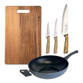 30cm Diameter Blue Pressed Aluminum Wok + 3 Stainless Steel Knives + 40x25cm Cutting Board NOIA San Ignacio