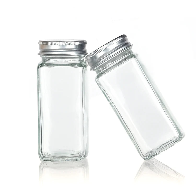 Wholesale 4oz 120ml Square Glass Spice Jars with Screw Lid Elegant Country Style Storage Container Custom Label