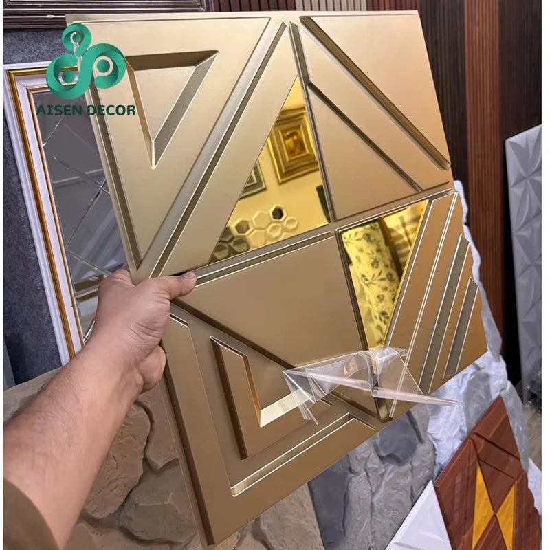 AISEN DECOR High Quality Geometric Waterproof with PET Mirror 3D Pvc Wall Panels Are Used in the Bedrooms