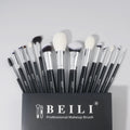 15pcs Classic Black Handle Silver Tube Synthetic Hair Cosmetic Tools Brush Set Professional Natural Goat Hair Makeup Brushes Kit