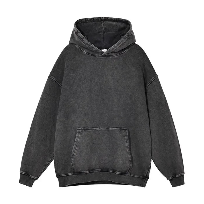European American Heavyweight Pure Cotton Custom Printed Men's Sweatshirts Trendy Brand Casual Retro Print Washed Distressed