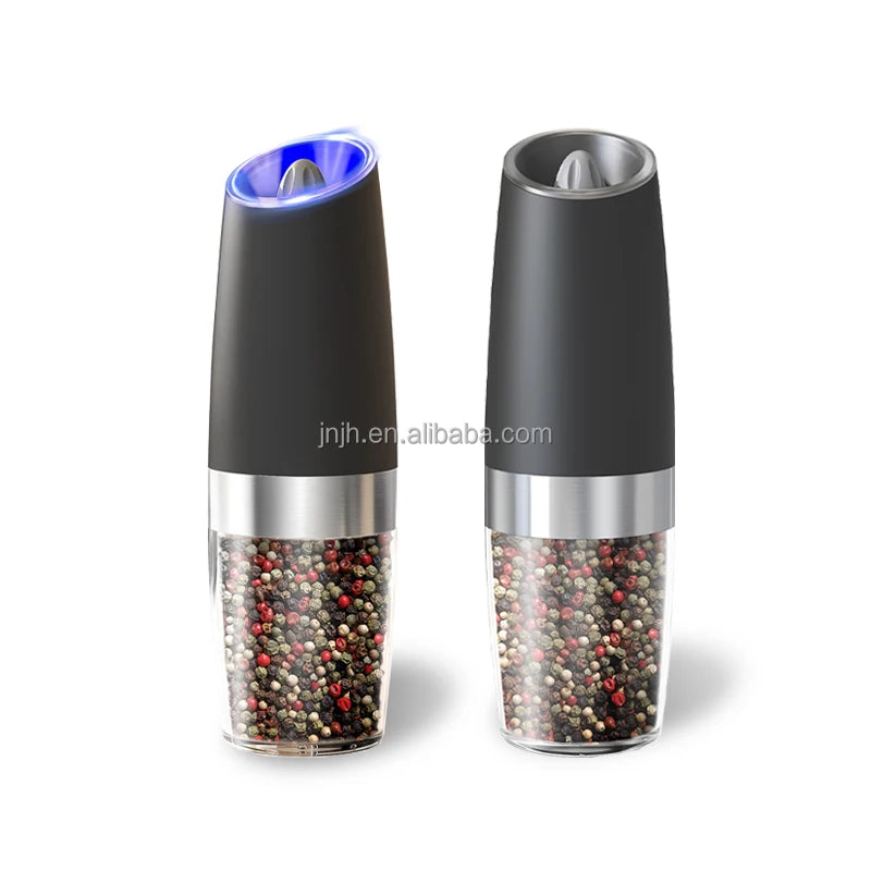 Electric Gravity Salt & Pepper Grinder Set Black Pepper Mill with Blue Light