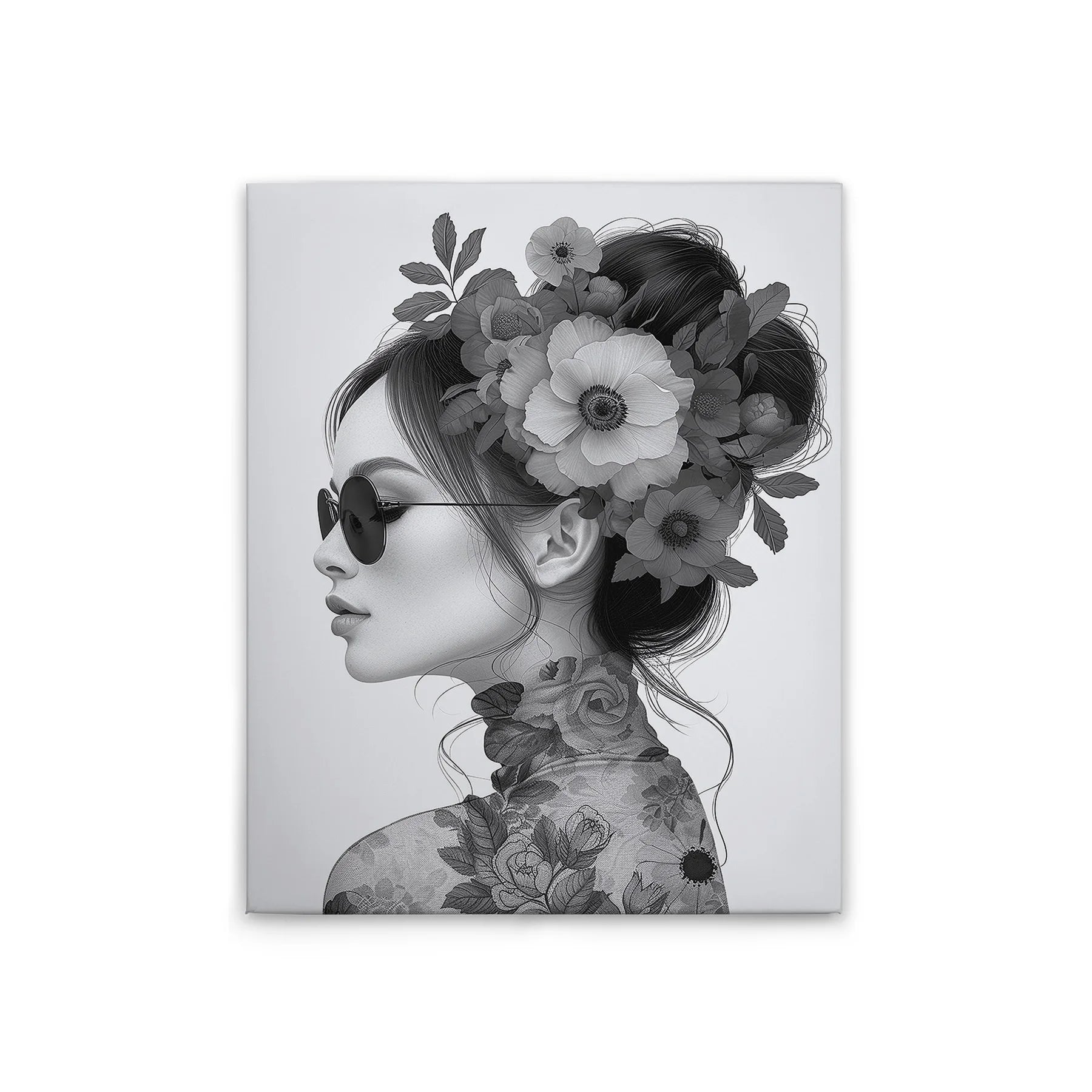 Made In Germany - Home Decor Canvas Picture Flowergirl Grey - Wall Mural In Black And Grey - Canvas Picture On Stretcher Frame