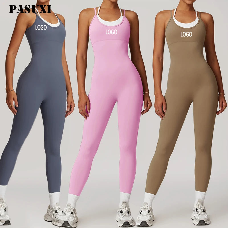 PASUXI Hot Selling Women Sportswear Gym Fitness Wear Bodysuit Hollow Out Workout One Piece Jumpsuit Tight Sports Yoga Jumpsuit