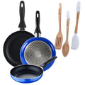 Set of 3 San Ignacio frying pans (16+20+24cm) pressed aluminum industrial blue + Set of 3 kitchen utensils in silicone and wood