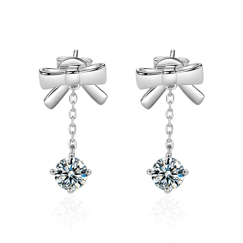 XEZ050 Dripping Bowknot Earrings Exquisite Long Tassel 0.5Carat Moissanite Earring Fashion Temperament Studs Earrings for Women