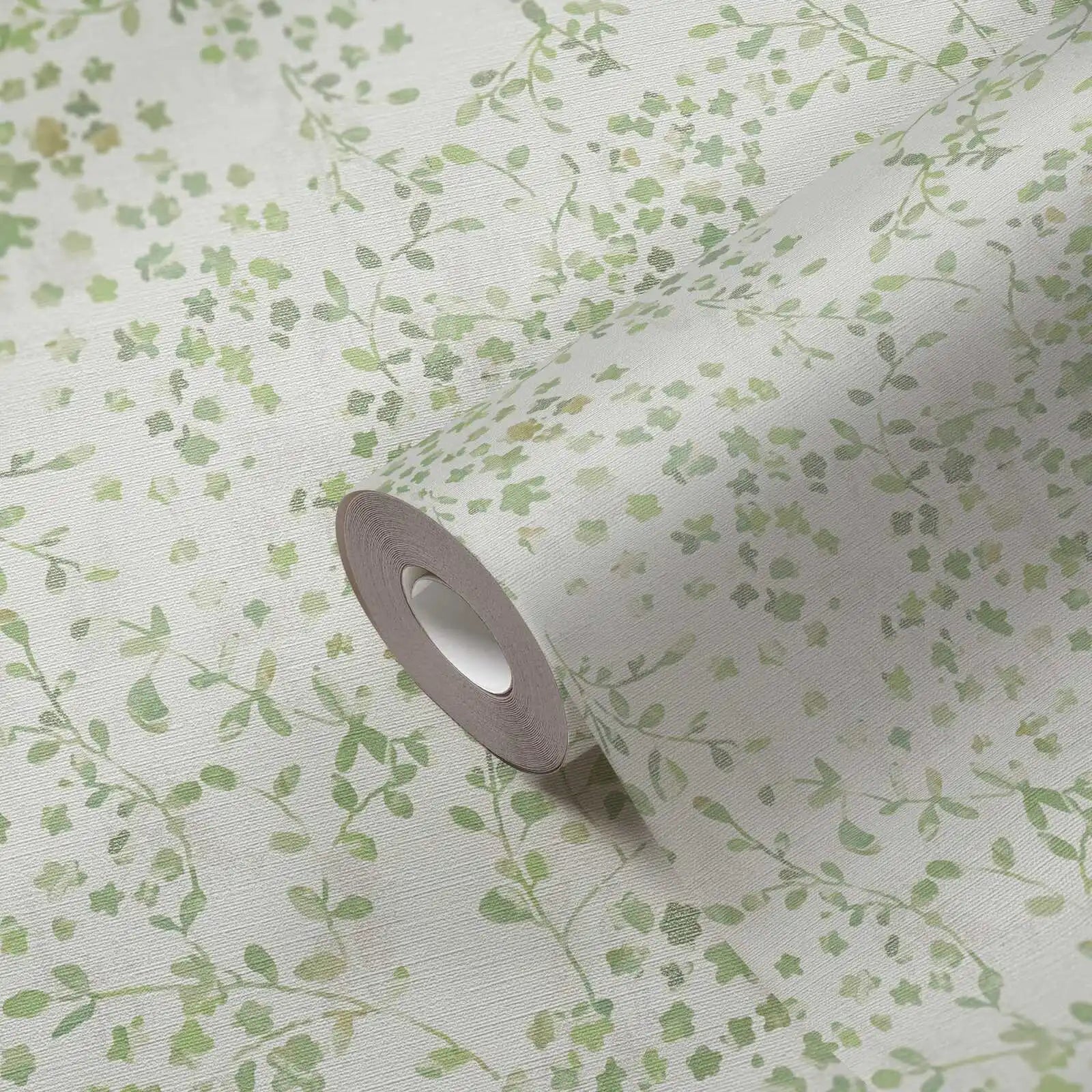 Made in Germany Modern Floral Green White Cream Non Woven Vinyl Wallpaper Rolls Abrasion & Light Resistant 1005x053m
