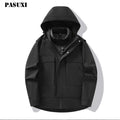 PASUXI Men's Outdoor Waterproof Soft Shell Hooded Tactical Jacket Black Hiking Camping Windbreaker Men's Jackets for Winter
