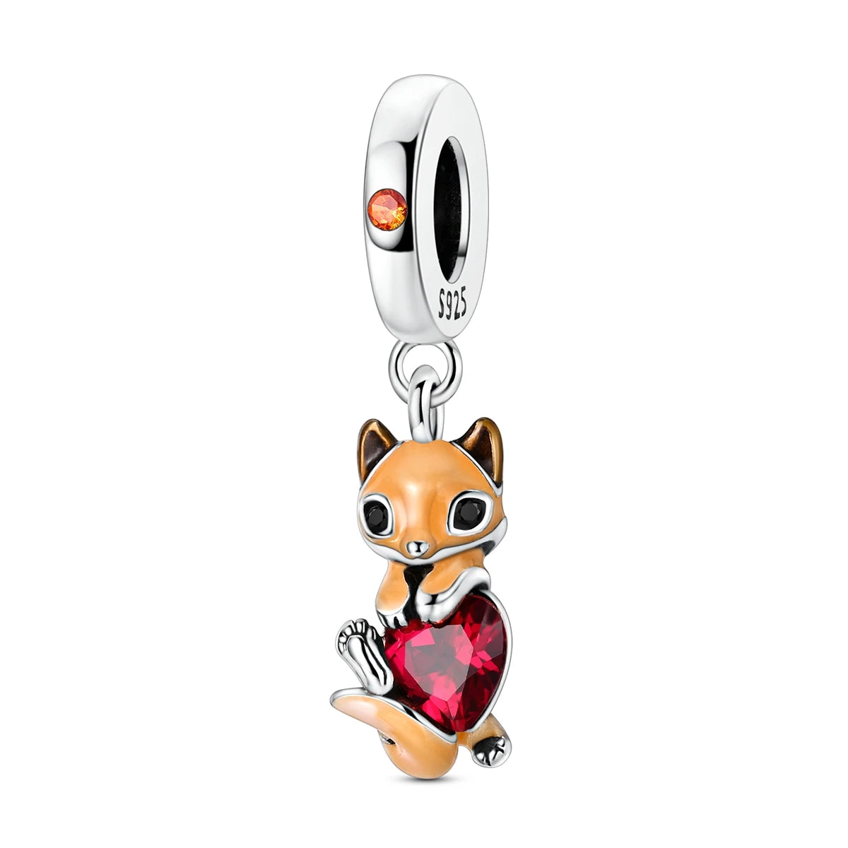MULA Silver Autumn Series- Hugging Heart Fox Pendant Charms for Bracelet with Zircon for Party or Wedding Gift