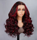 18 Inches Rose Red Highlights Body Wave Human Hair Wigs 13x4 99 and Black Lace Front Wigs Human Hair