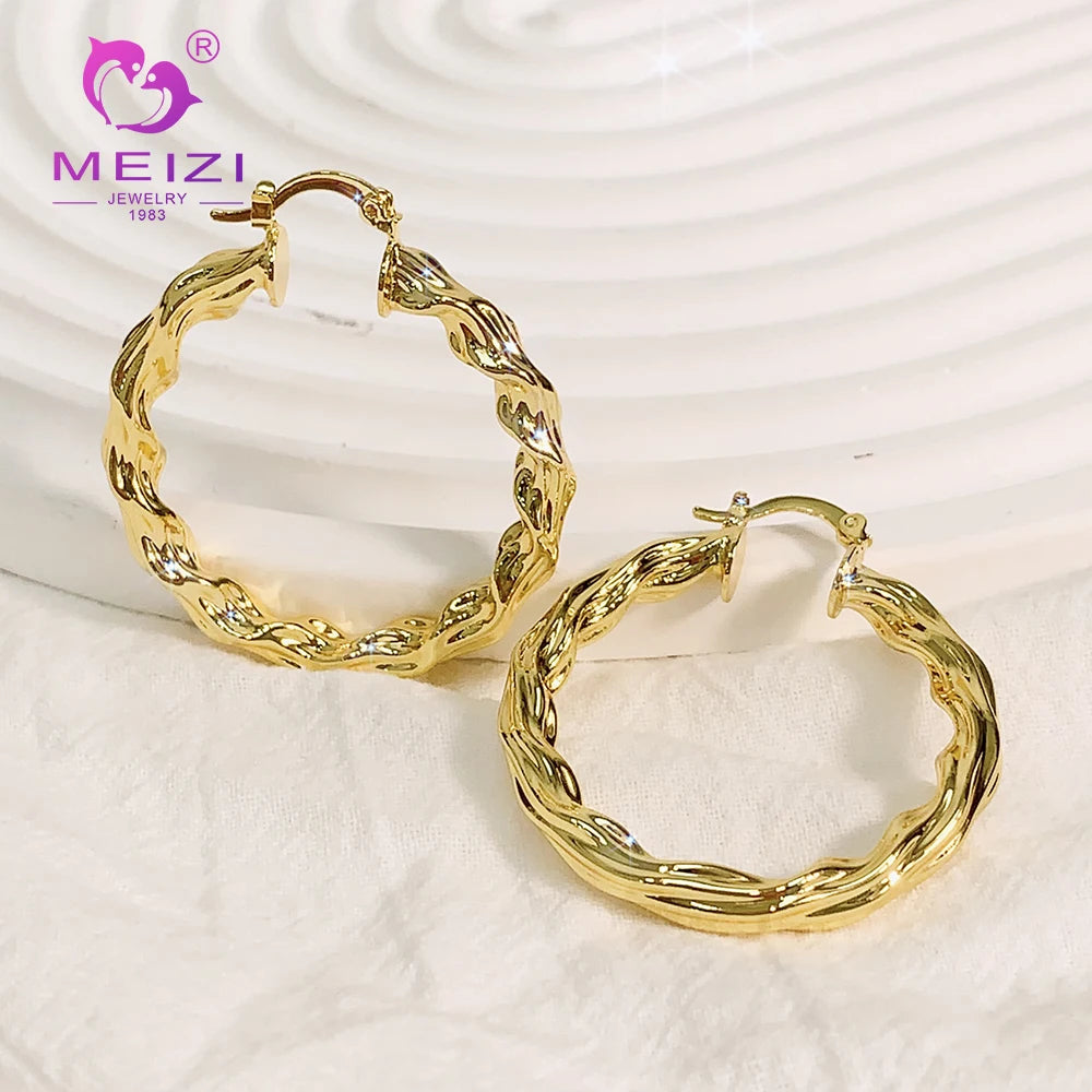 MEIZI JEWELRY 18K Gold Plated Hoop Helix Earrings Bridal Wedding Cuff Pearl and Diamond Copper Jewelry for Women