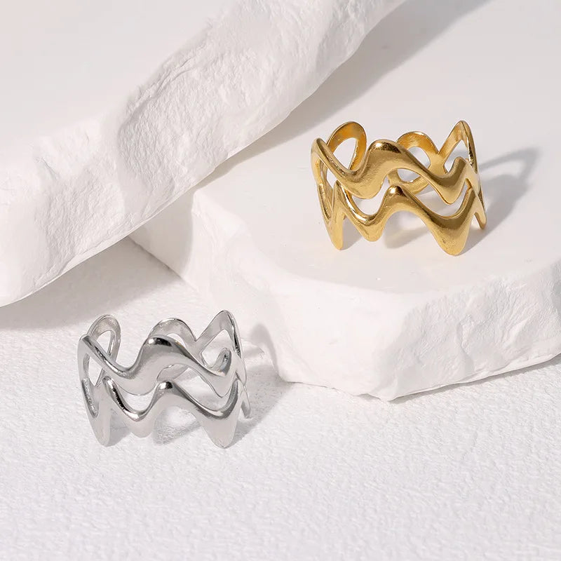 Beimai OEM Ring Fashionable Irregular Wave Pattern High-grade Waterproof Stainless Steel Ring