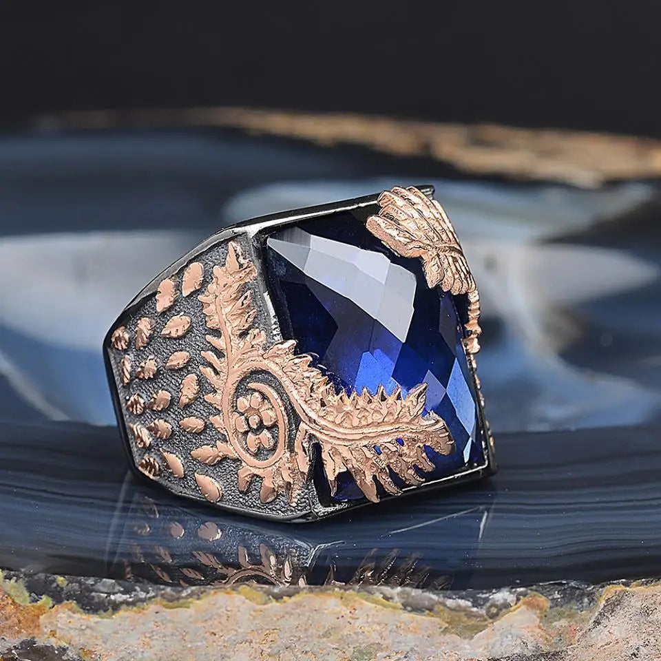 Custom Logo 925 Sterling Bi-Color Rhodium & Gold Plated Fine Men's Ottoman Style Ring