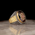 Wholesale 925 Sterling Ottoman Style Men's Ring. Rhodium and Gold Bi-color Made in Turkey Model RCEGYT-145