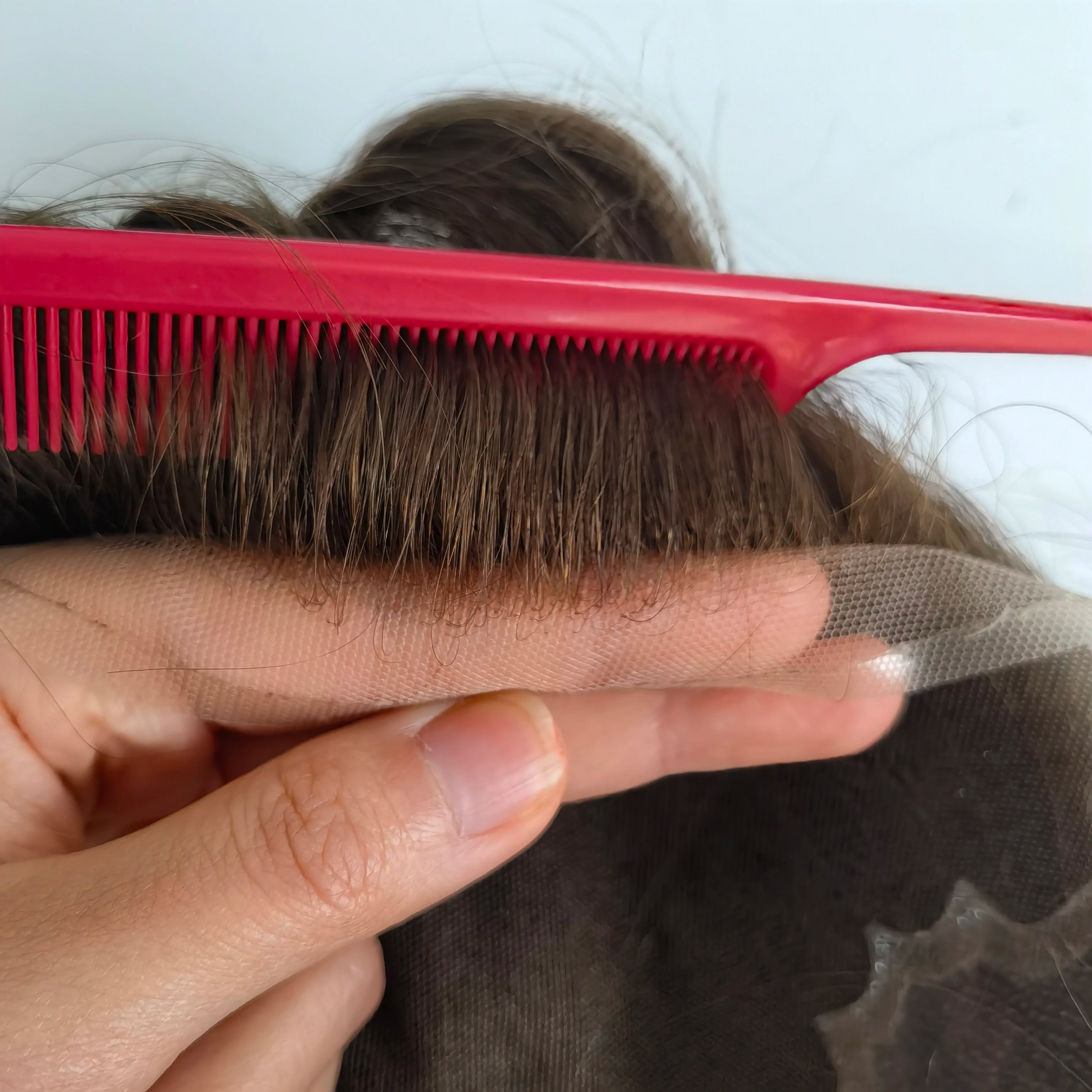 Q6 PU Thin Skin Fine Swiss Lace Base Natural Indian Human Hair Men Male Toupee With Front Bleached
