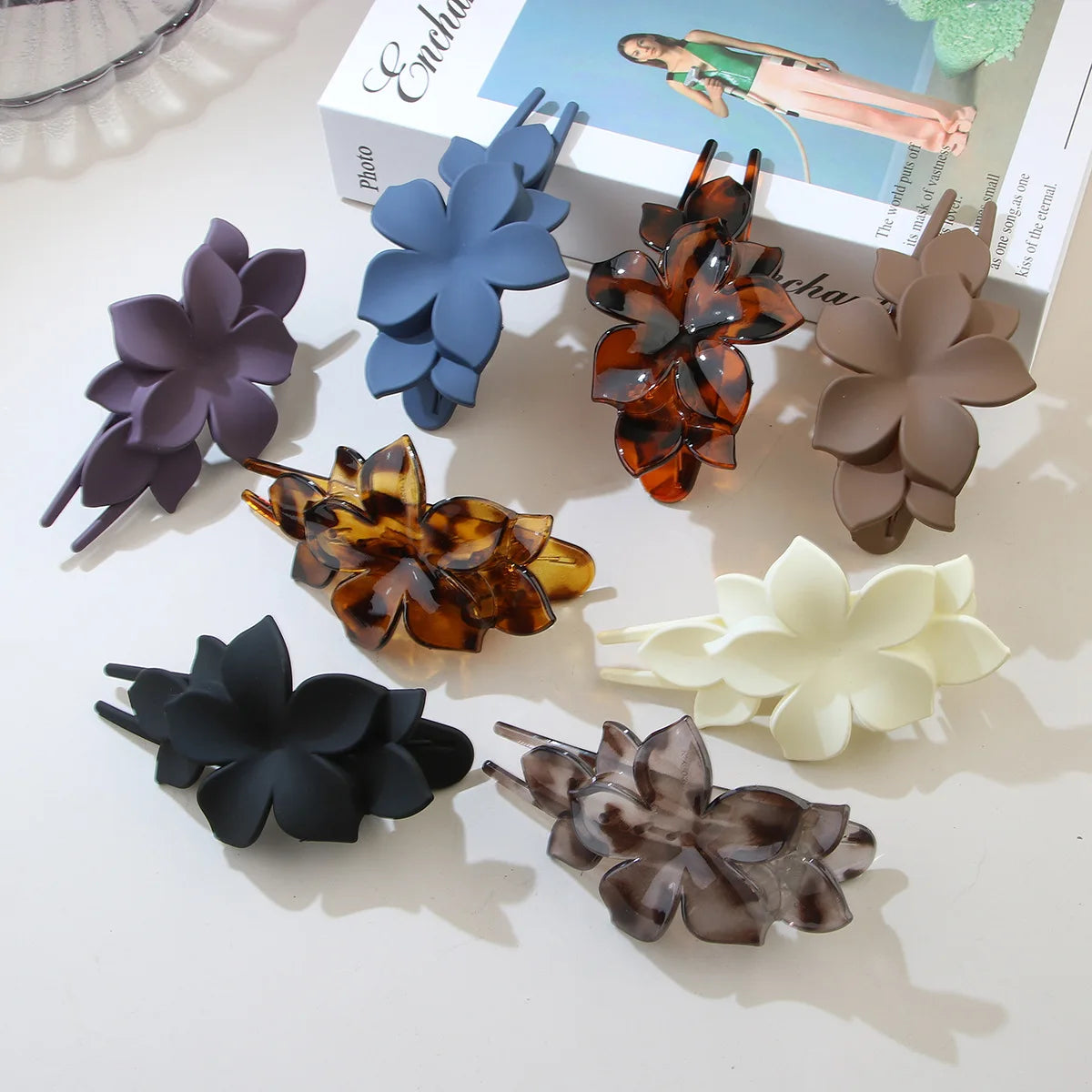 Flower Flat Hair Clips for Women Matte Flat Hair Claw French Alligator Clips Non-Slip Cute Duck Billed Flat Claw Clips for Girls