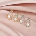 RINNTIN PSE02 925 Sterling Silver Water Drop White Pearl Stud Earrings Geometric Hollow Fashionable Women's Jewelry