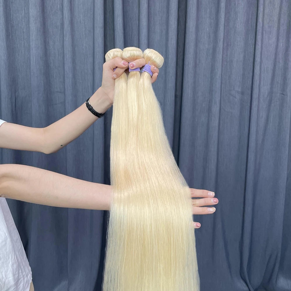 613 Bundles with ClosureStraight Closure Hair Raw Indian Blonde Remy Wavy Hair Closurewholesale Silk Lace Hair Extension