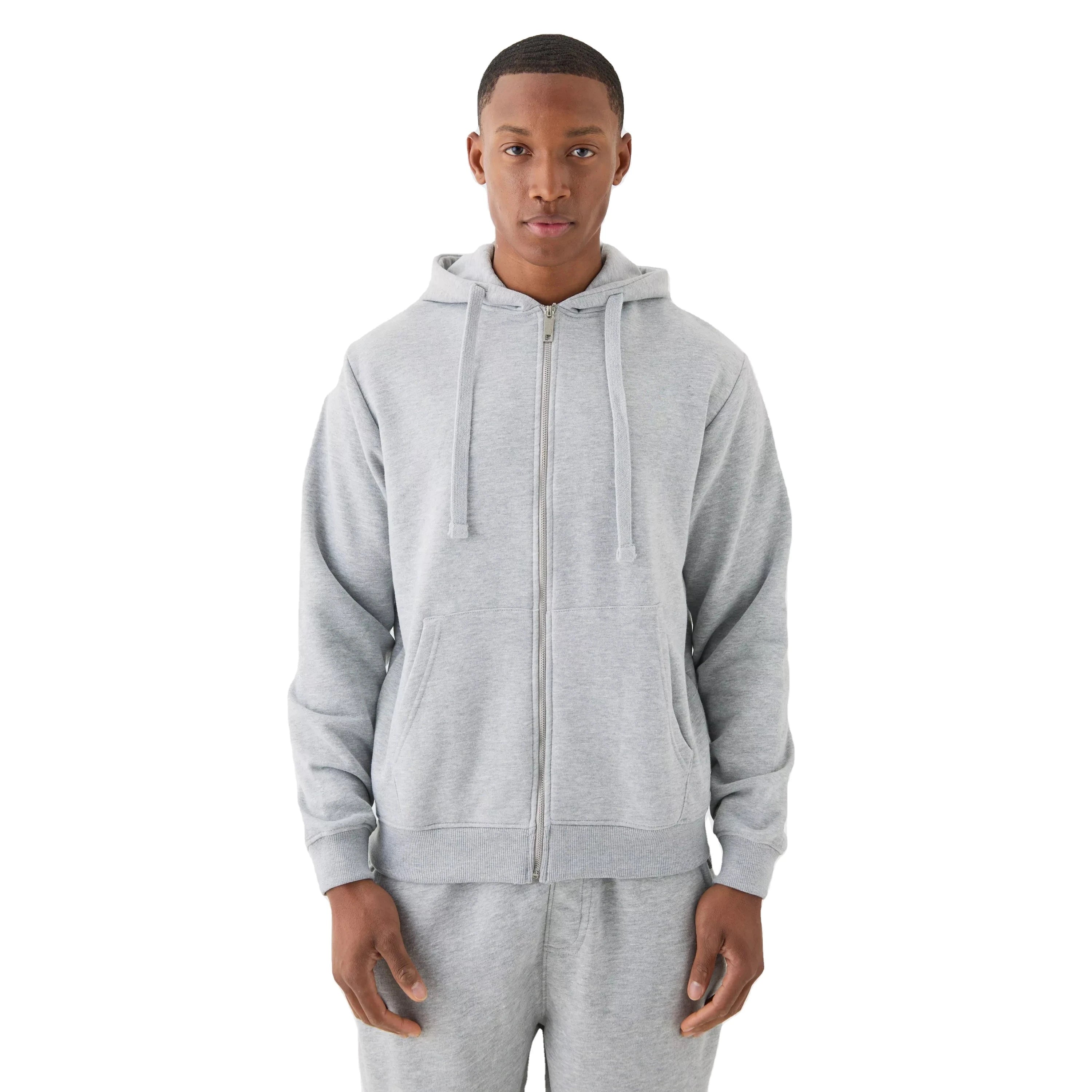 Men's 100% Cotton Sweatshirt with Hood Long Sleeve Zipper Hoodie Set OEM Wholesale Fleece Fabric Thermal Hoodies Customized