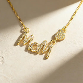 QIKU Letter Mom Pendant Women Necklace Gold Color Copper Zircon Jewelry Accessories Mother's Day Gift Wholesale Dropshipping