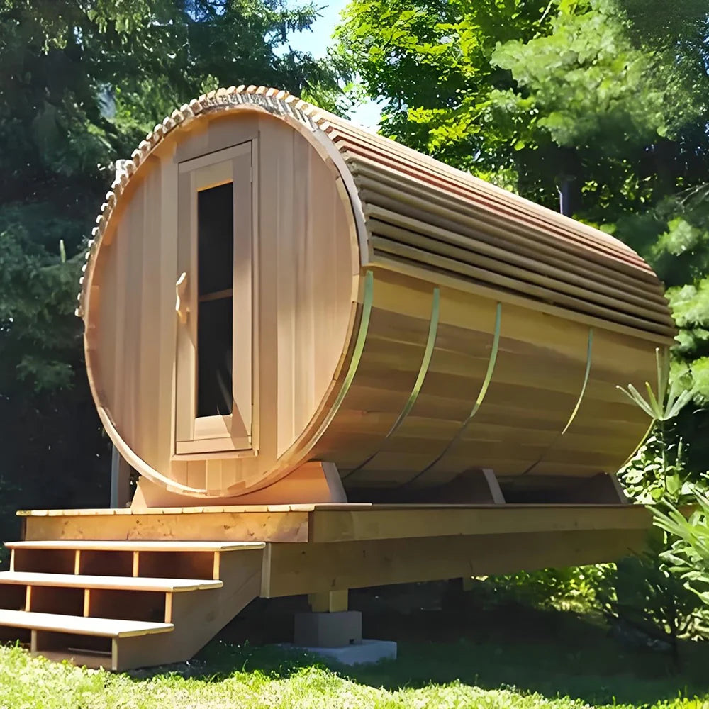 Newly Designed Outdoor Black Carbonized Pine Barrel Sauna with Sauna Accessories