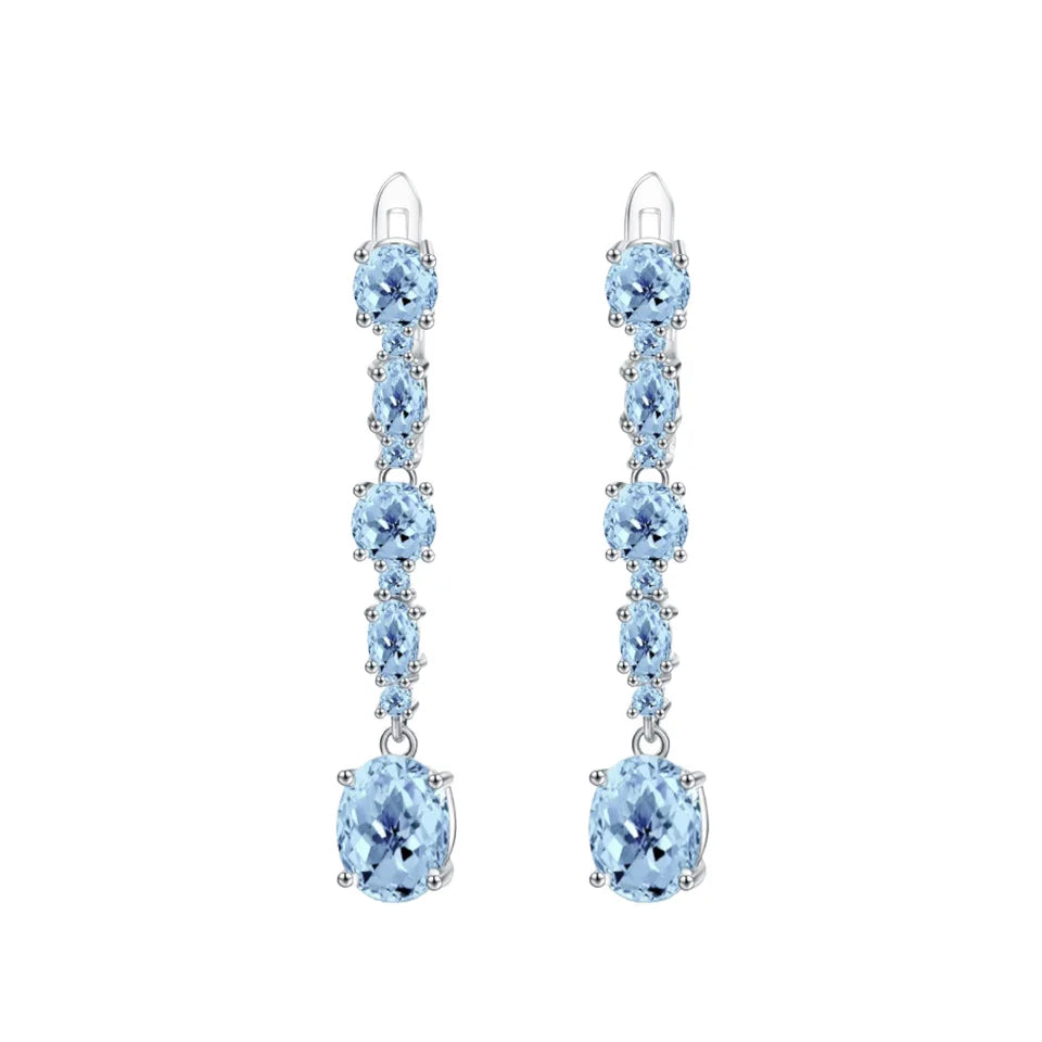 S925 Sterling Silver Natural Topaz Geometry Drop Earrings Platinum Plated Luxury Gemstone Design Womens Elegant Anniversary