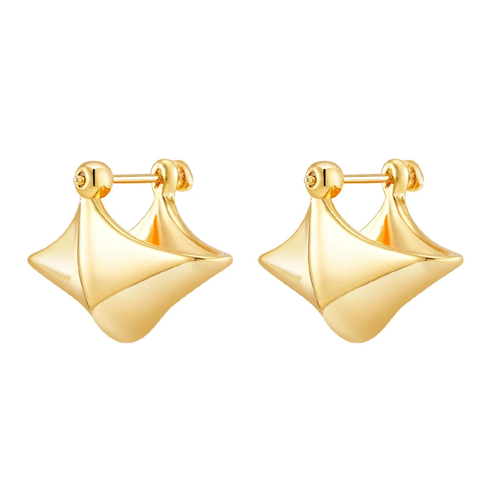 Custom OEM 18K Gold Plated Brass Jewelry Irregular Ship-Shape Design Hoop Earrings Waterproof for Woman Earrings E251690