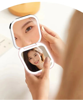 Competitive price Rechargeable Double-Sided Pocket LED Cosmetic Magnifying Mirror Folded Design for Travel Makeup Box Packed 3X