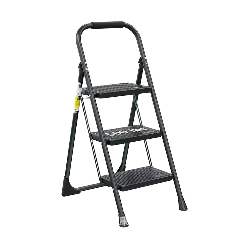 3-step Portable Foldable Steel Ladder with Handle and Ladder Stools