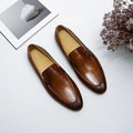 New Style Men's Top Layers Cowhide Dress Shoes Loafers Simple Retro Slip-on Business Wedding Shoes