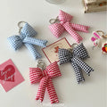 NEW Wholesale 3D Checkered Puffy Padded Preppy Bow Keyring Purse Bag Charm Decor Cute Ribbon Plaid Pattern Coquette Bow Keychain