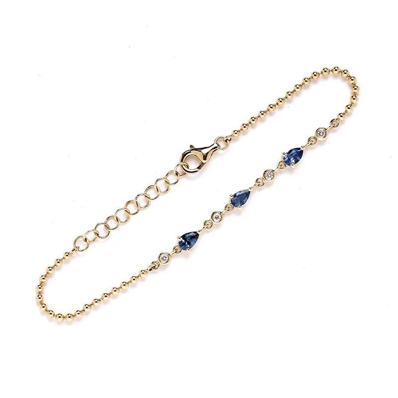 LOZRUNVE Vintage Elegant Blue Sapphire Teardrop Diamond Charm Bead Chain Bracelet Anklet Women