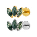 Right Grand  F136 Titanium 16G Internal Thread Marquise Moss Agate Cartilage Leaf Climber Flat Back Labret Nose Piercing Ring