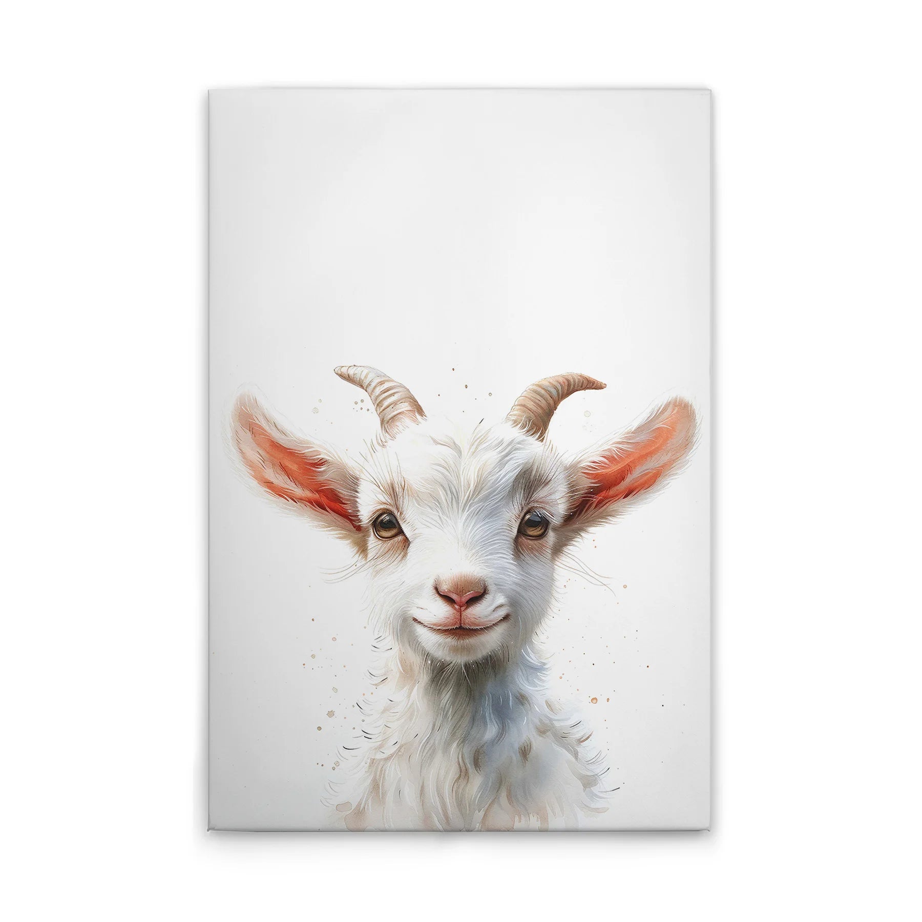 Made In Germany - Home Decor Canvas Picture Baby Goat Nursery - Wall Painting Mural In White And Beige - Stretcher Frame Art